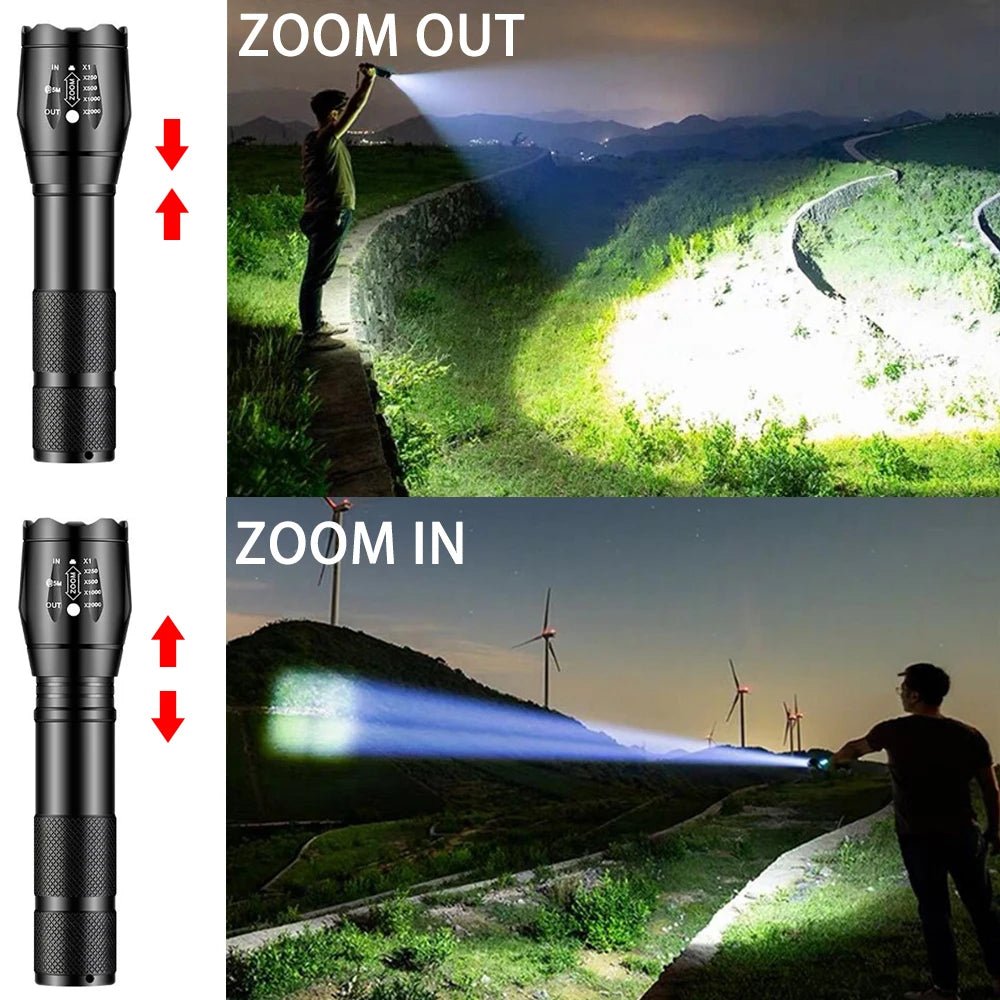 Powerful LED Flashlight Aluminum Alloy Portable Torch USB ReChargeable Outdoor Camping Tactical Flash Light - silverfoxgoods